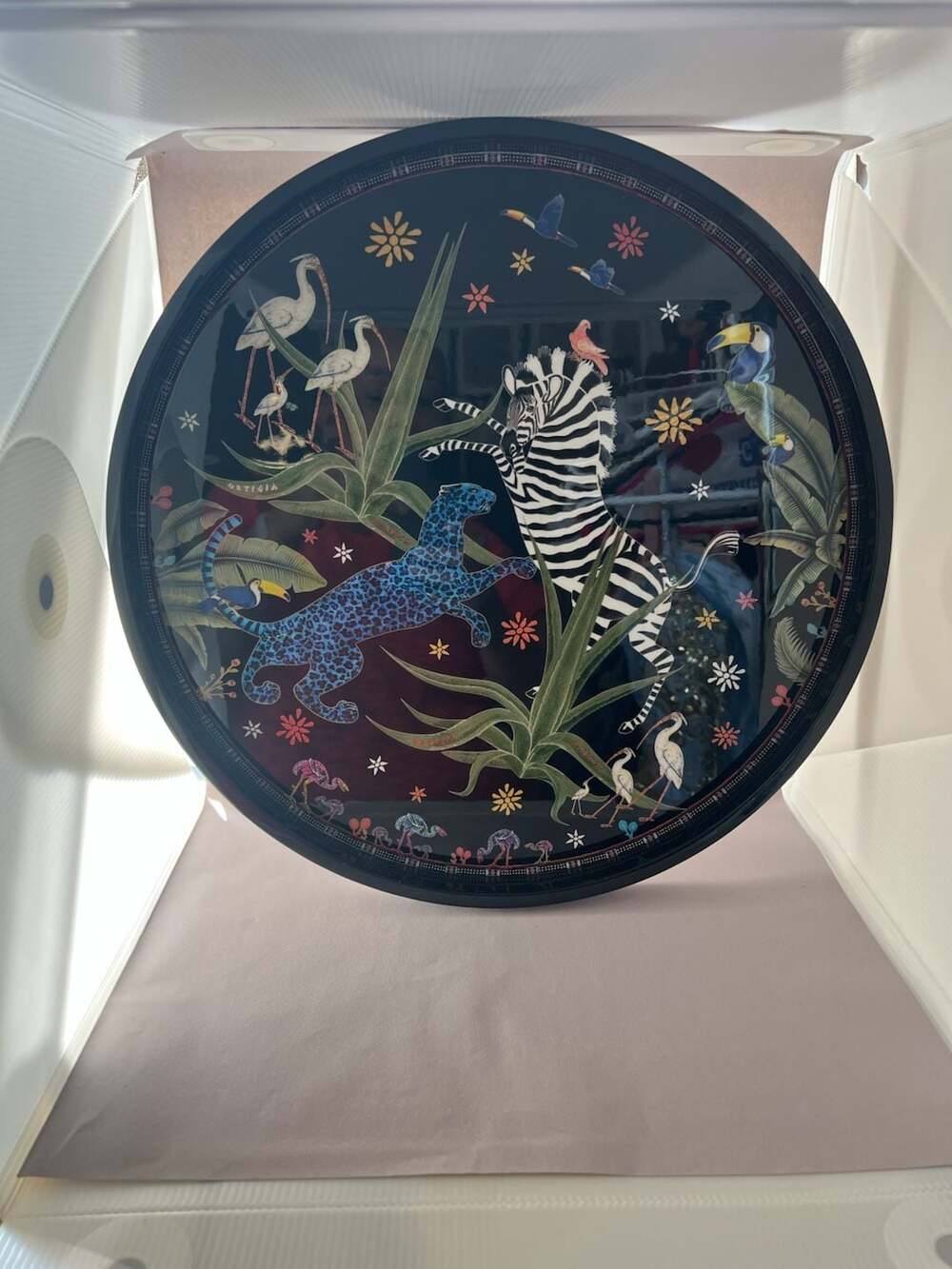 Ortigia Sicilia Jungle Round Lacquered Tray Black